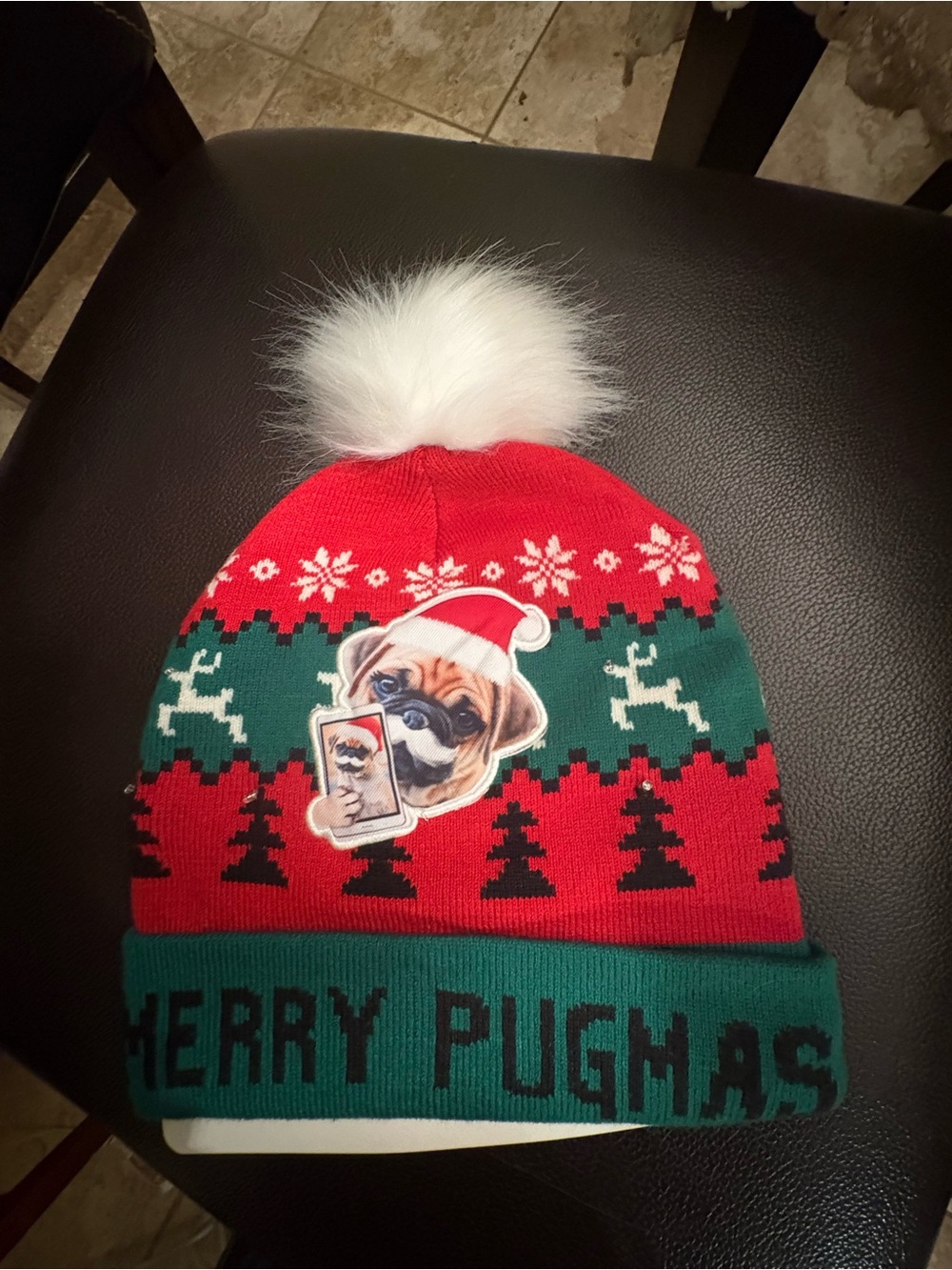 Merry Pugmas knit blinking hat